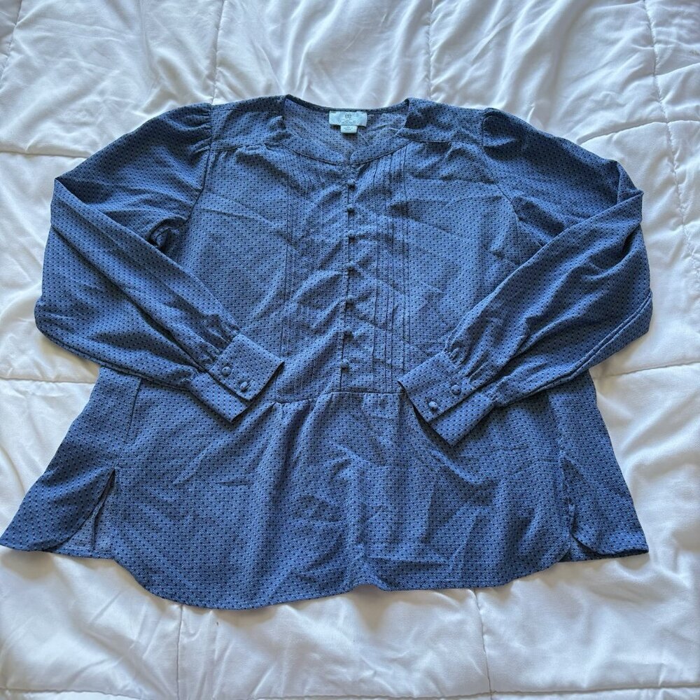 Cece Womens Size XS Blue Long Sleeve Blouse‎ Button Up Polka Dots Flowy Office